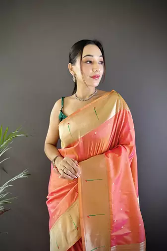 Orange silk Blend zari weaving butti kanchipuram saree
