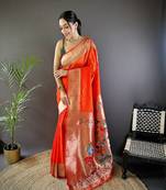 Red silk Blend zari weaving butti kanchipuram saree