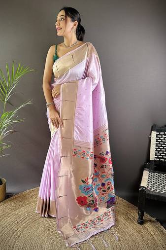 Pale lavender silk Blend zari weaving butti kanchipuram saree