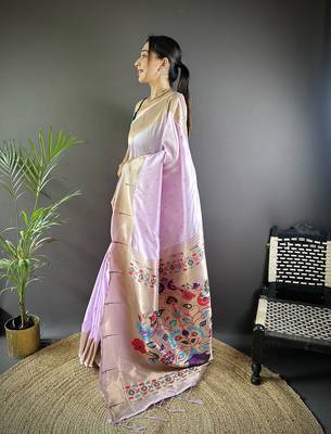 Pale lavender silk Blend zari weaving butti kanchipuram saree 2