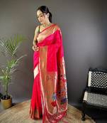 Pink silk Blend zari weaving butti kanchipuram saree