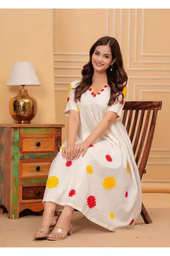  Women Floral Embroidered  Cotton Kurta with Trousers