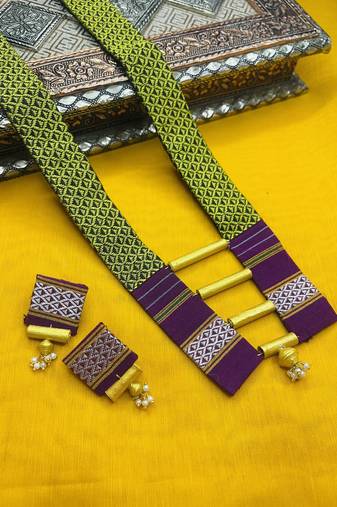 L.green handloom fabric long necklace