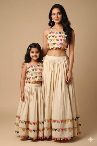 Garba Mother & Daughter Lehenga Sets with lace work