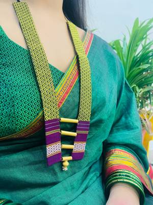 L.green handloom fabric long necklace 2