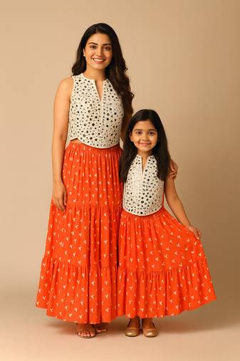 Mother Daughter Mirror Embroidered Garba Outfit