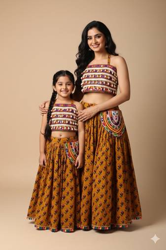 Mother Daughter Garba Outfit with Shell Work