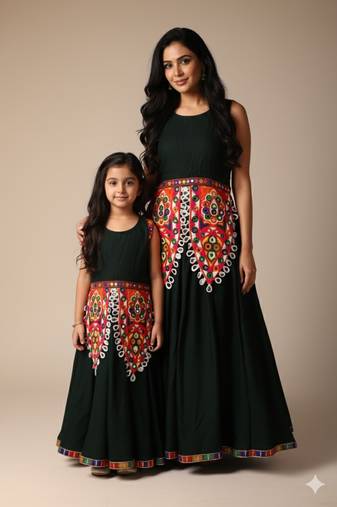 Mother Daughter Mirror Embroidered Garba Outfit