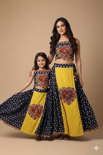 Mother & Daughter Garba Outfit with Embroidery