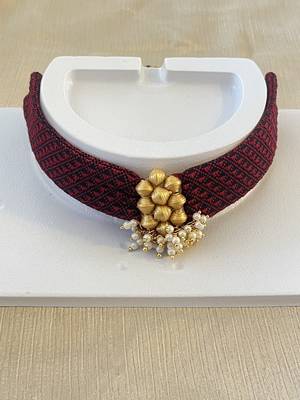 Maroon col handloom fabric jewelery 1