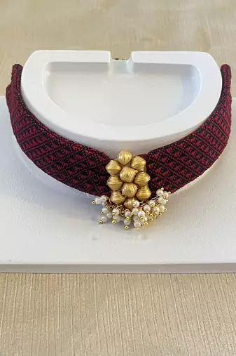 Maroon col handloom fabric jewelery