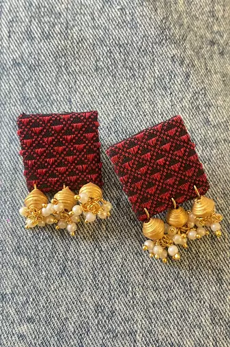 Maroon col handloom fabric jewelery
