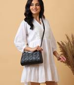 Women’s cotton embroidered a-line mini dress | 3/4 sleeve tiered short dress