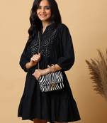 cotton embroidered a-line mini dress | 3/4 sleeve tiered short dress