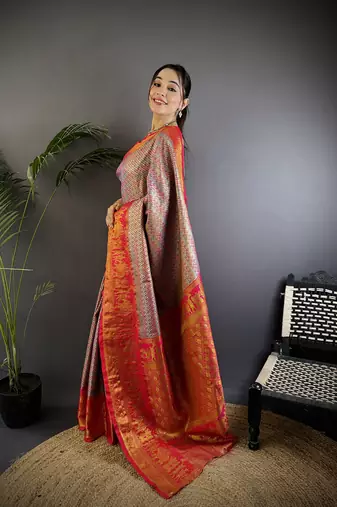 Multicolor silk leheriya meenakari zari weaves dharmavaram saree