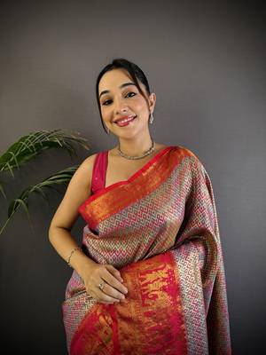 Multicolor silk leheriya meenakari zari weaves dharmavaram saree 4