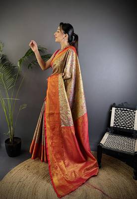 Copper silk leheriya meenakari zari weaves dharmavaram saree 2
