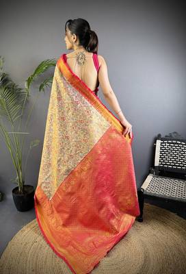 Copper silk leheriya meenakari zari weaves dharmavaram saree 3