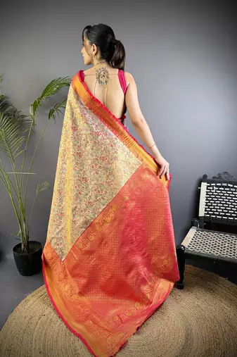 Copper silk leheriya meenakari zari weaves dharmavaram saree