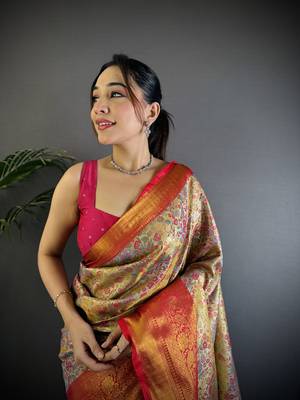 Copper silk leheriya meenakari zari weaves dharmavaram saree 4
