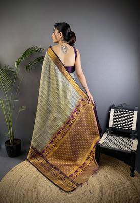 Grey silk leheriya meenakari zari weaves dharmavaram saree 3