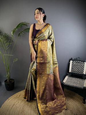 Grey silk leheriya meenakari zari weaves dharmavaram saree 1