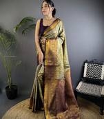 Grey silk leheriya meenakari zari weaves dharmavaram saree