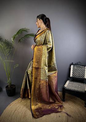 Grey silk leheriya meenakari zari weaves dharmavaram saree 2