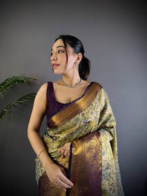Grey silk leheriya meenakari zari weaves dharmavaram saree 3