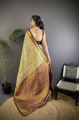 Grey silk leheriya meenakari zari weaves dharmavaram saree