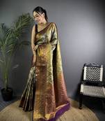 Olive silk leheriya meenakari zari weaves dharmavaram saree