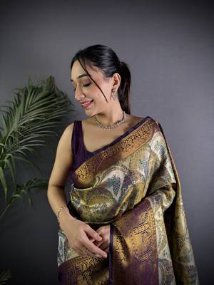 Olive silk leheriya meenakari zari weaves dharmavaram saree 3