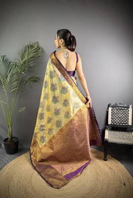 Beige silk leheriya meenakari zari weaves dharmavaram saree 4