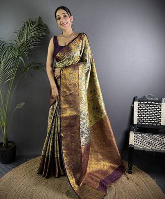 Copper silk leheriya meenakari zari weaves dharmavaram saree 1