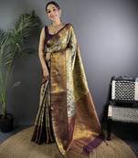 Copper silk leheriya meenakari zari weaves dharmavaram saree
