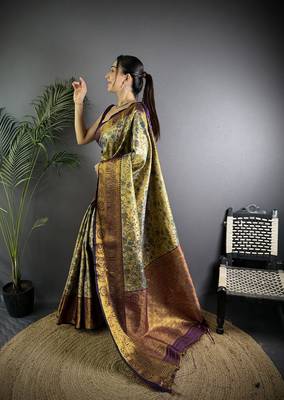 Copper silk leheriya meenakari zari weaves dharmavaram saree 2