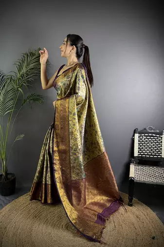 Copper silk leheriya meenakari zari weaves dharmavaram saree