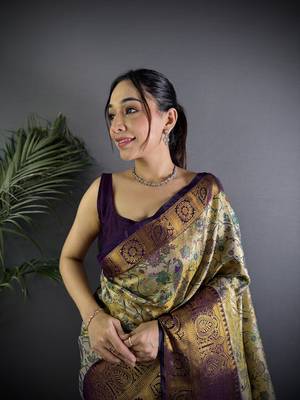 Copper silk leheriya meenakari zari weaves dharmavaram saree 3