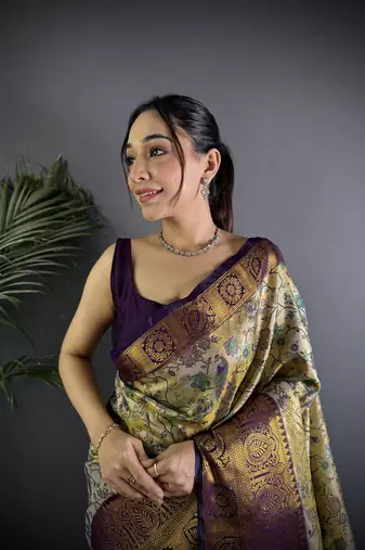 Copper silk leheriya meenakari zari weaves dharmavaram saree