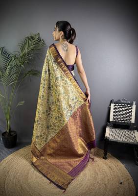 Copper silk leheriya meenakari zari weaves dharmavaram saree 4