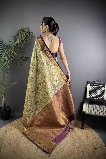 Copper silk leheriya meenakari zari weaves dharmavaram saree