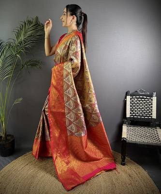 Brown silk leheriya meenakari zari weaves dharmavaram saree 2