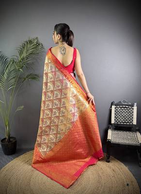 Brown silk leheriya meenakari zari weaves dharmavaram saree 4
