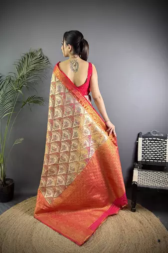 Brown silk leheriya meenakari zari weaves dharmavaram saree
