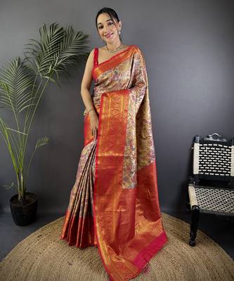 Pink silk leheriya meenakari zari weaves dharmavaram saree 1