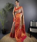 Pink silk leheriya meenakari zari weaves dharmavaram saree