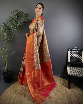Pink silk leheriya meenakari zari weaves dharmavaram saree 2