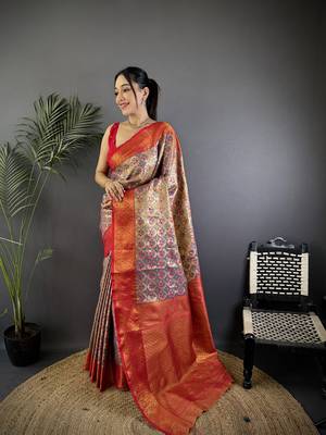 Purple silk leheriya meenakari zari weaves dharmavaram saree 1