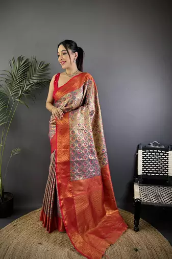 Purple silk leheriya meenakari zari weaves dharmavaram saree