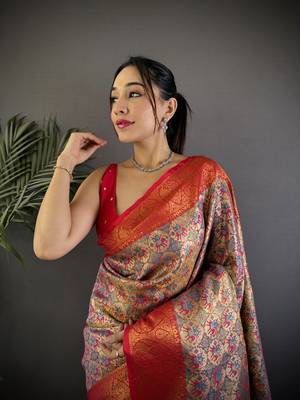 Purple silk leheriya meenakari zari weaves dharmavaram saree 3